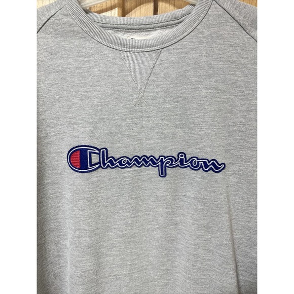 Champion Sweatshirt Mens 2xl Gray French Terry Spell Out Logo Pullover Sweater - Picture 1 of 9